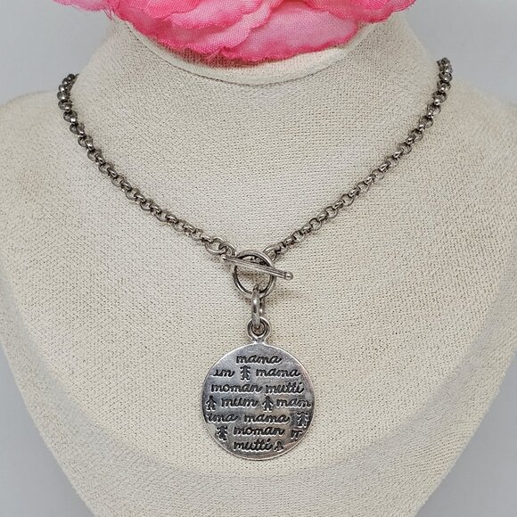 JRI 925 STERLING SILVER Round Mama Mother Pendant TOGGLE Chain NECKLACE 18" - Picture 1 of 12